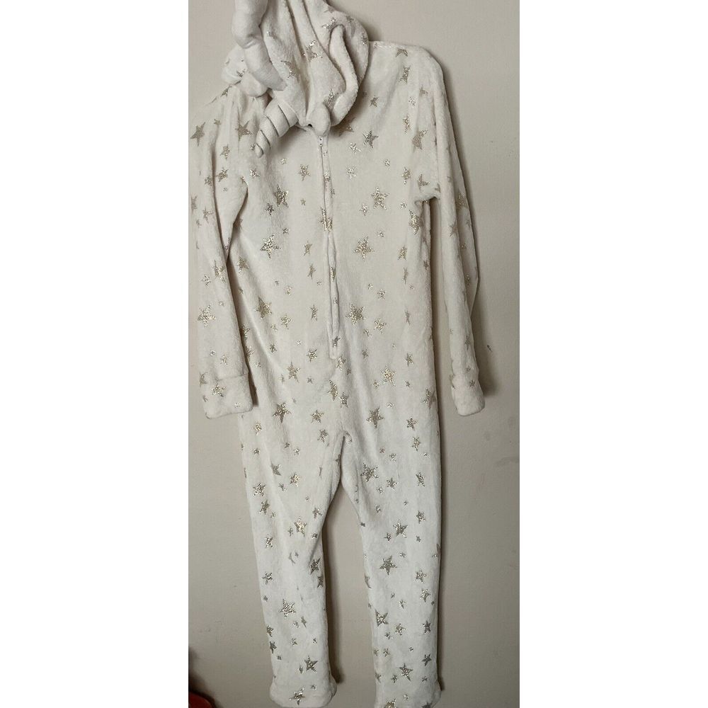 Justice Unicorn Hooded Fleece OnePiece 3D Detail Glitter Stars Wings Size 12